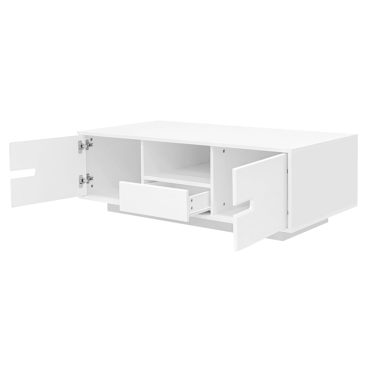 variant-group:rf-n724p294656k|Roomfitters Modern Glossy Coffee Table with Storage Space and Light Accent, Rectangle Center Table for Living Room, White