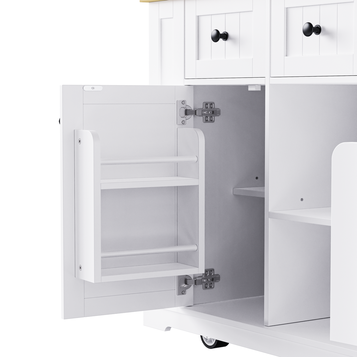 variant-group:rf-n707s003007w|Roomfitters 53" Kitchen Island with 2 Bar Stools, Drop Leaf, Power Outlet, Rolling Kitchen Cart Set with Storage, White