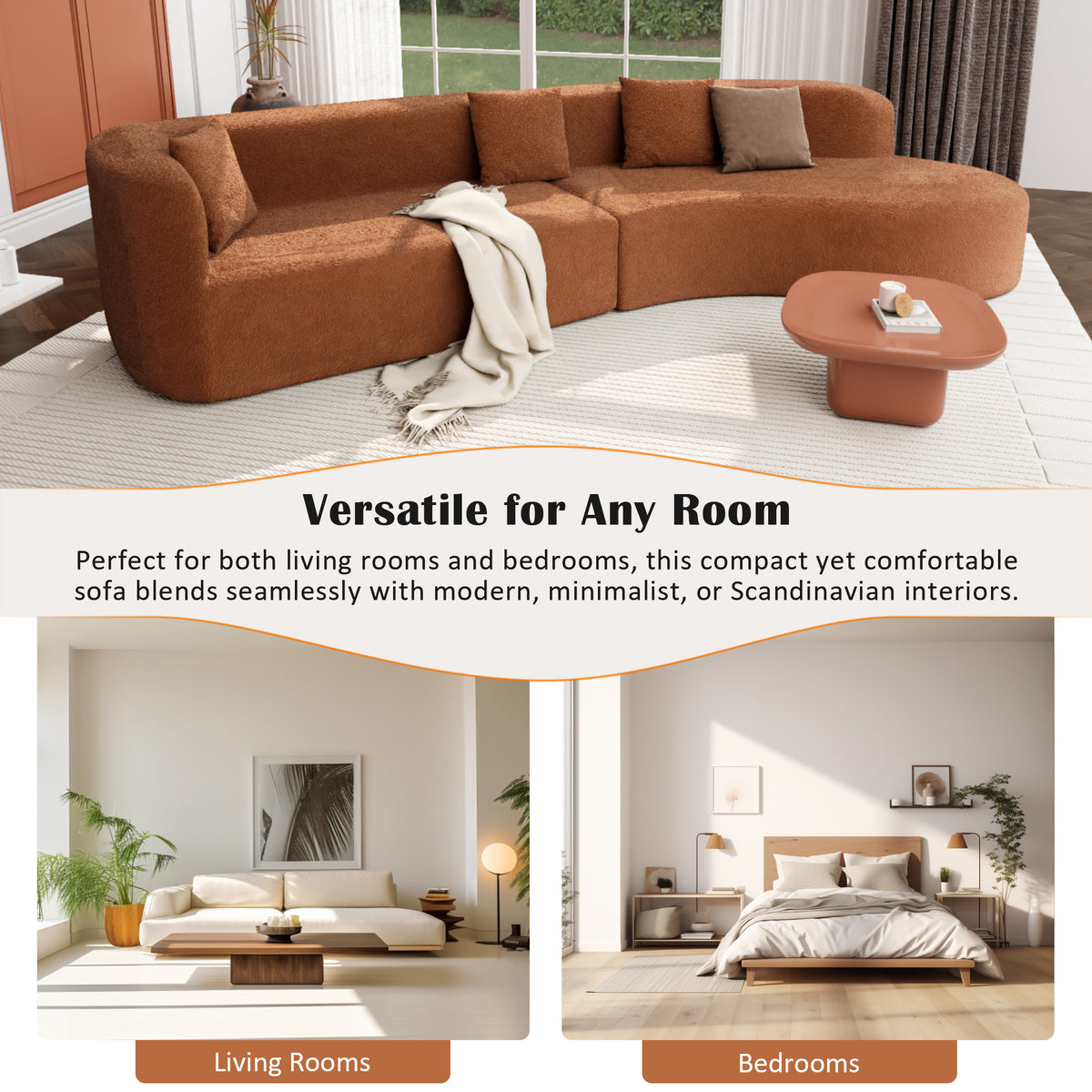 variant-group:rf-n711wy000456aao|Roomfitters 132" Sectional Sofa, Modern Curved Design L-Shaped Modular Couch for Living Room Furniture, Orange