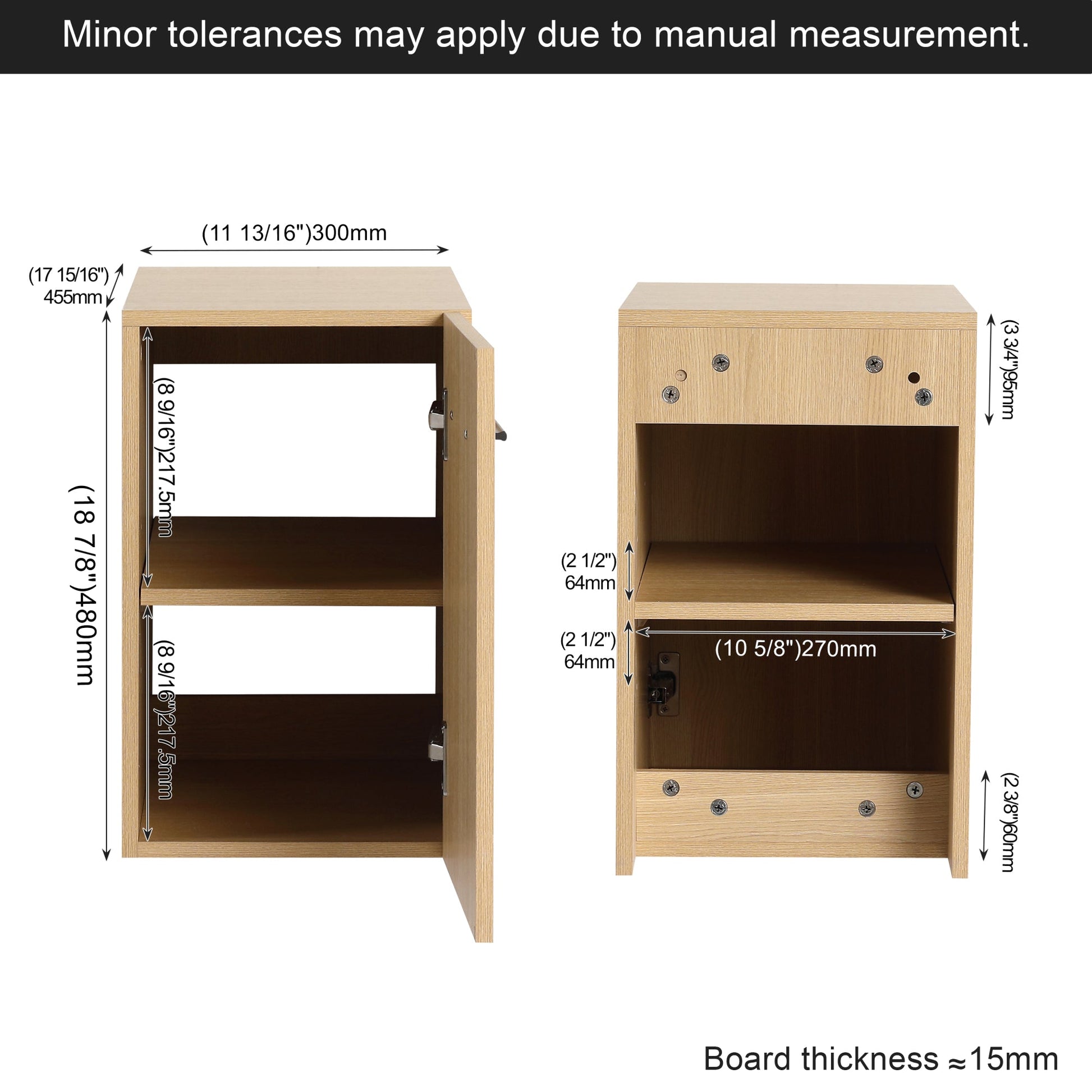 12" Floating Bathroom Vanity Single Door Base Cabinet, Light Oak Plywood Wall-Mounted Storage with Black/Aluminum Handles (Sink Not Included) Roomfitters