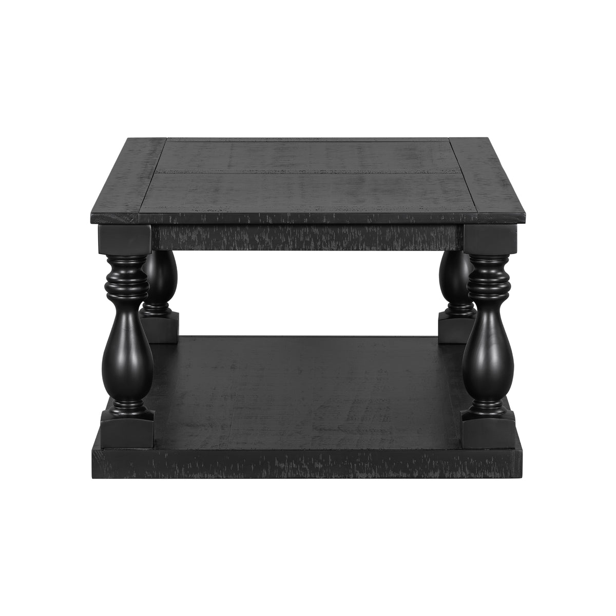 variant-group:rf-n711p407149b|Roomfitters Vintage Black Pine Wood Coffee Table, Sculpted Vase Column Leg Cocktail Table, Living Room Statement Stand