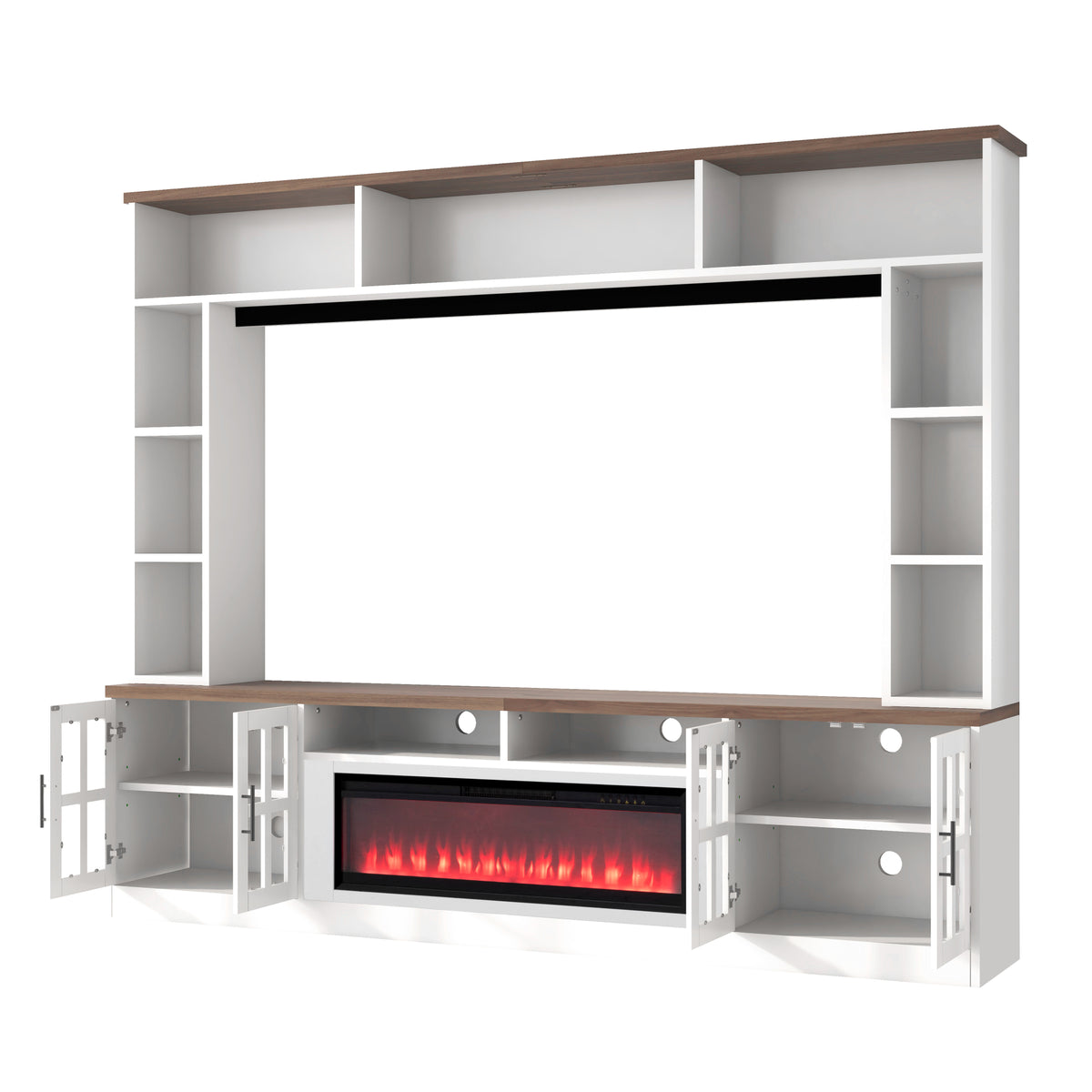 variant-group:rf-n724sj000159aak|Roomfitters 95.5"W Large Wall Unit Entertainment Center, 39" LED Fireplace, White & Walnut