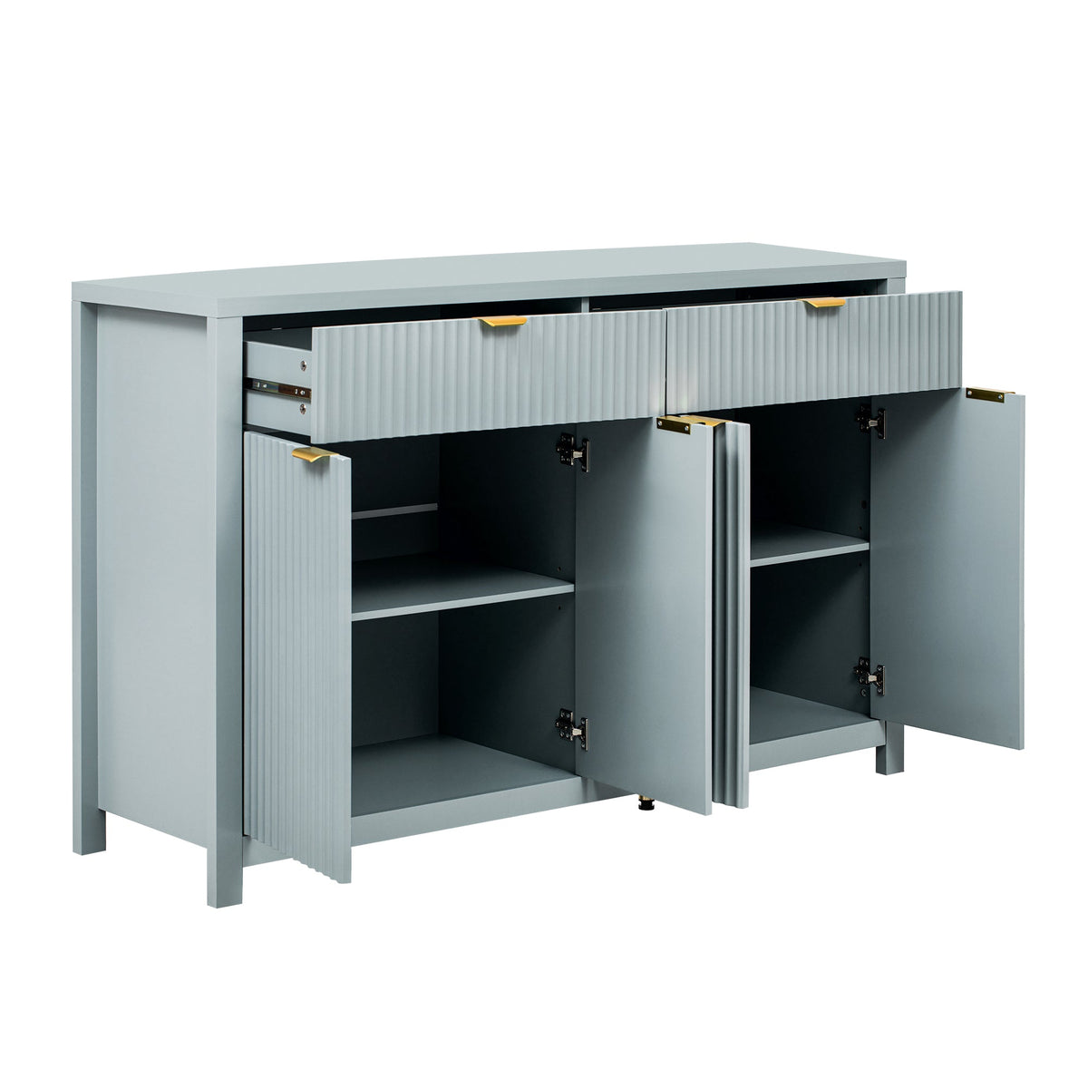 Roomfitters Sideboard Buffet Cabinet with 2 Drawers, 4 Door Mid-century Modern Fluted Storage for Kitchen & Dining Room, Cyan Roomfitters