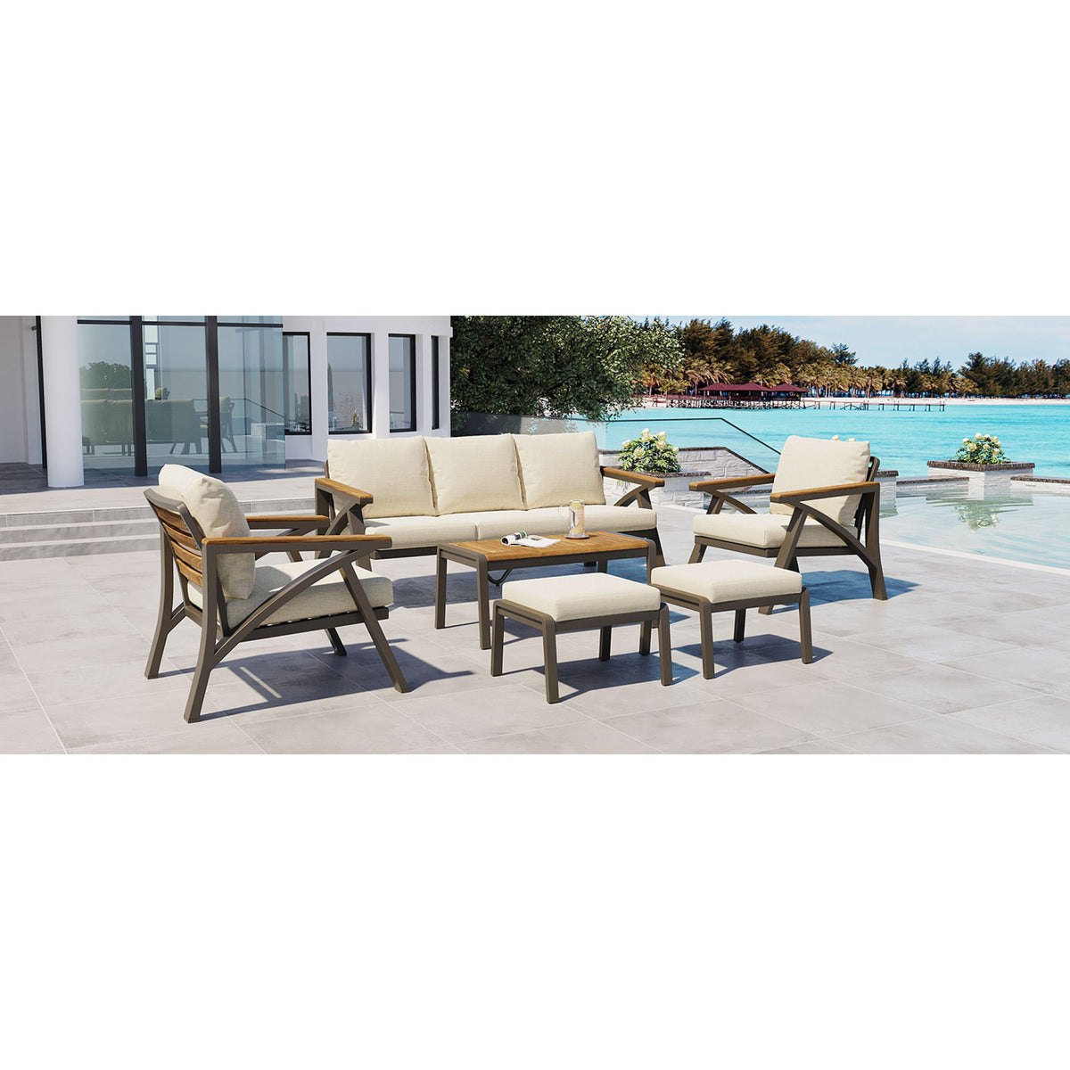 variant-group:rf-n704g201256a|Roomfitters 6-Piece Steel Conversation Set with 3-Seat Sofa Multi-Functional Ottomans and Acacia Wood Table Beige