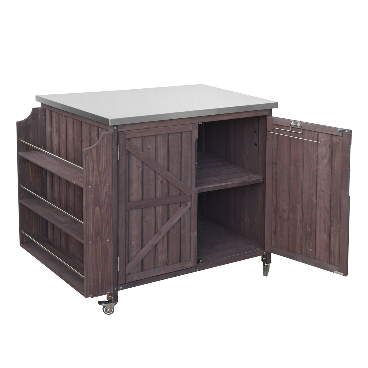 variant-group:rf-n707p370287z|Roomfitters 42.1" Grill Cart, Outdoor Kitchen Island with Stainless Steel Top, BBQ Prep Station with Spice Rack, Dark Brown