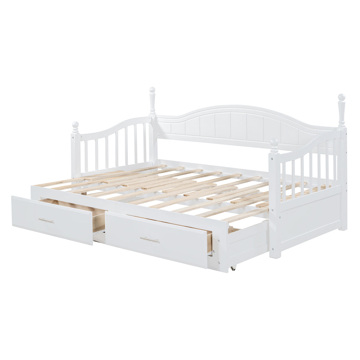 variant-group:rf-n733s173459k|Roomfitters Wooden Twin Size Daybed with Extendable Frame, Twin Trundle and Additional Storage Drawers, White