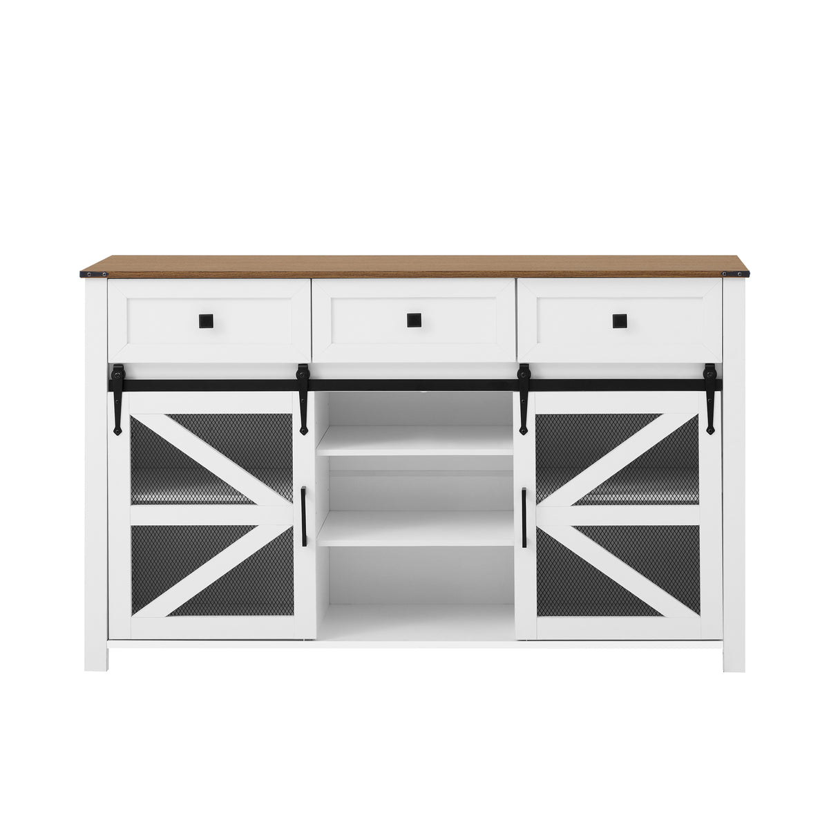 variant-group:rf-n711p347384k|Roomfitters 55" Sideboard Buffet Cabinet with 3 Drawers and Sliding Barn Doors, Farmhouse Storage for Kitchen & Dining, White