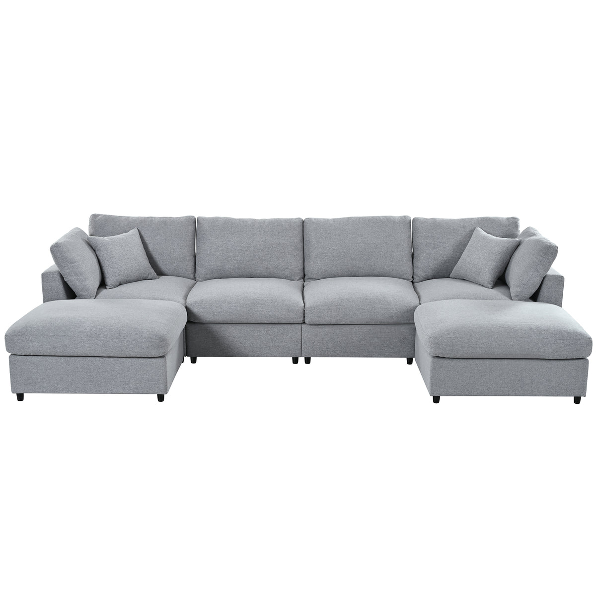 variant-group:rf-n711wy000474aae|Roomfitters 128.2-Inch Customizable U-Shaped Sectional Sofa, 6-Seater Chenille Couch, 2 Movable Ottomans, Pit Lounge, Grey