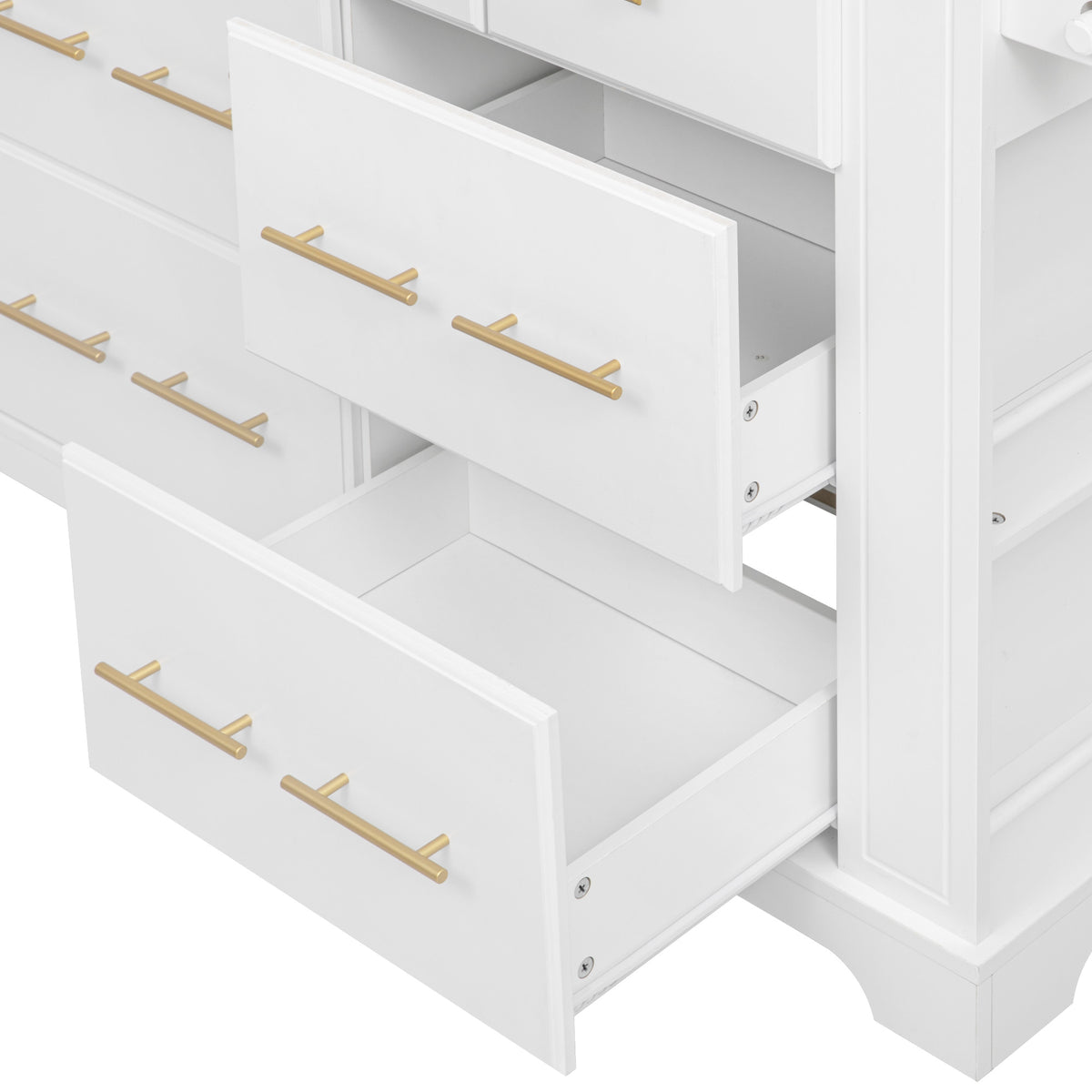 variant-group:rf-n707s307292w|Roomfitters 51" Kitchen Island with Power Outlet and Drop Leaf, Rolling Cabinet with Pull-Out Trash Can Drawer, White
