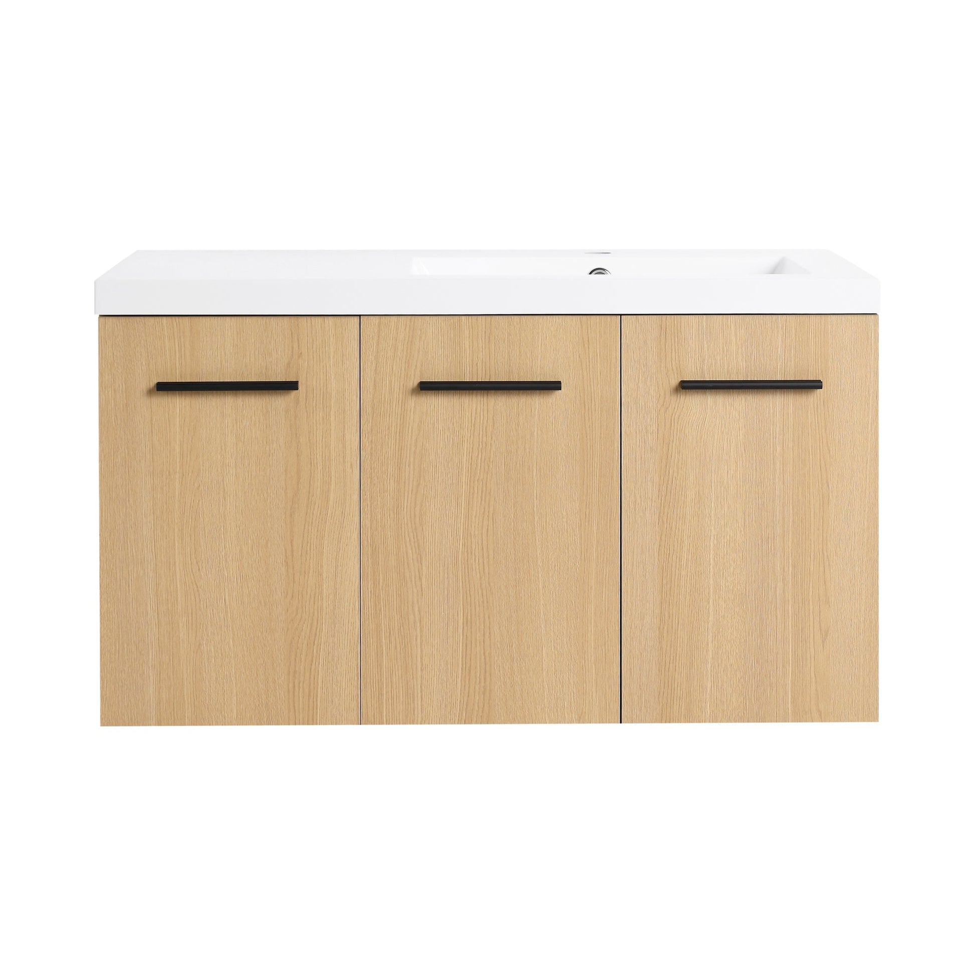 36" Wall-Mounted Floating Bathroom Vanity with Sink, Light Oak, 3-Door Modular Cabinet (2-Door + 1-Door), Gel Coat Integrated Sink Top, 3 Boxes, Ready-to-Assemble Roomfitters