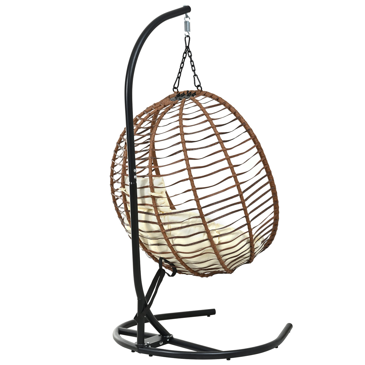 variant-group:rf-n711p389503k|Roomfitters Single Person Folding Egg Chair with Stand, UV Resistant Wicker Rattan Swing for Patio, Garden, Brown+Beige
