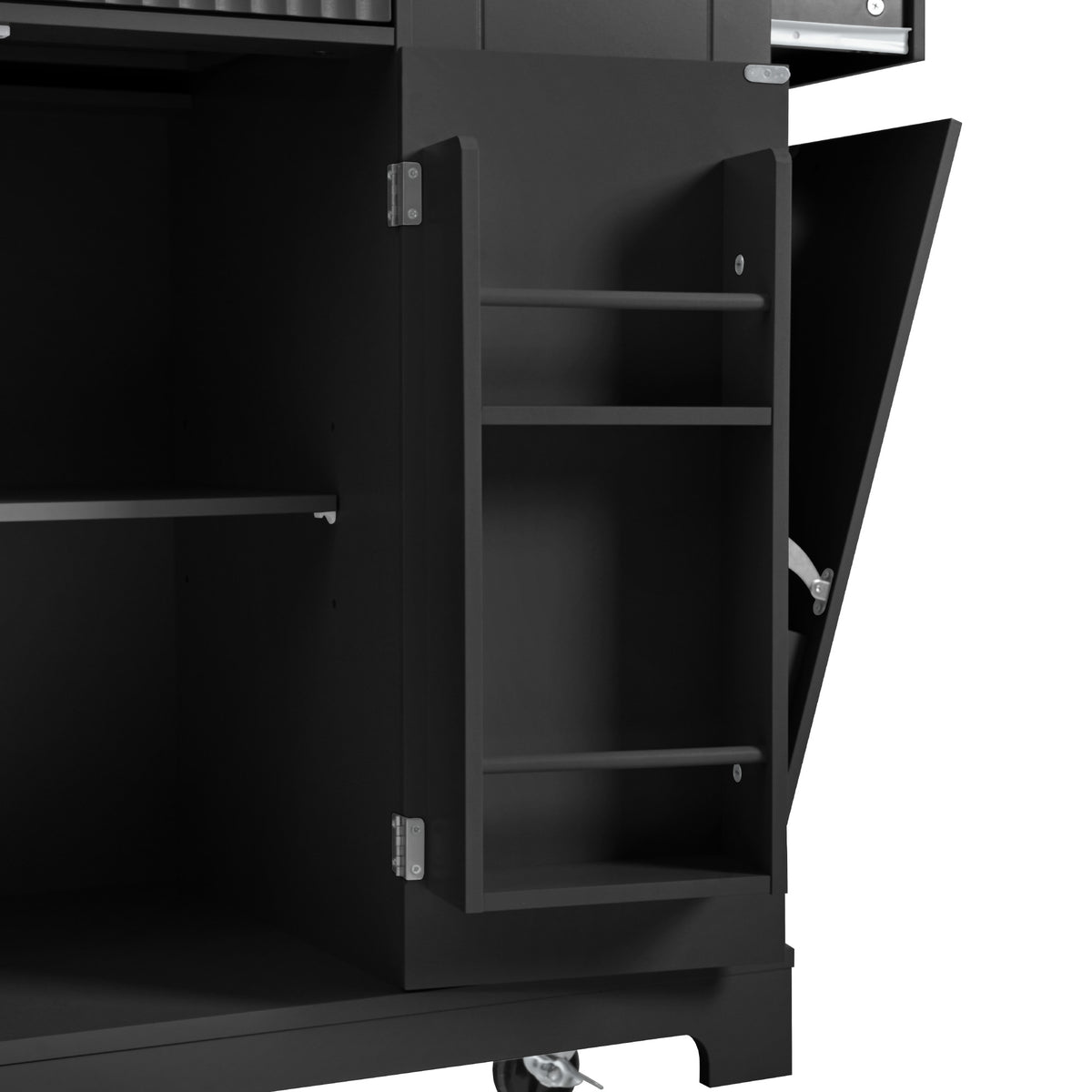 variant-group:rf-n707s221571b|Roomfitters Kitchen Island with Tilt Out Trash Can and Power Outlet, Fluted Storage Cabinet on Wheels, Black