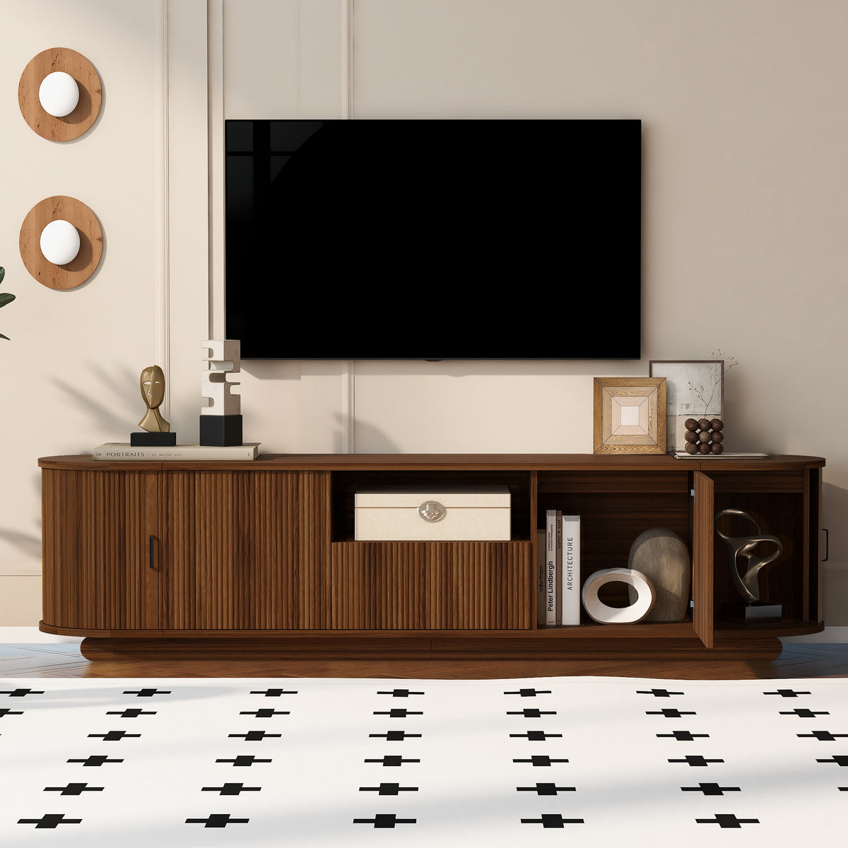 variant-group:rf-n724p420628d|Roomfitters American Style TV Stand Console with Hidden Sliding Doors, Antique Brown