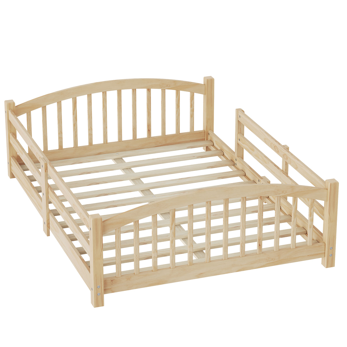 variant-group:rf-n733p400299n|Roomfitters Full Montessori Floor Bed with Guardrails, Solid Wood Low Platform Bed with Slats, Easy Assembly, Natural