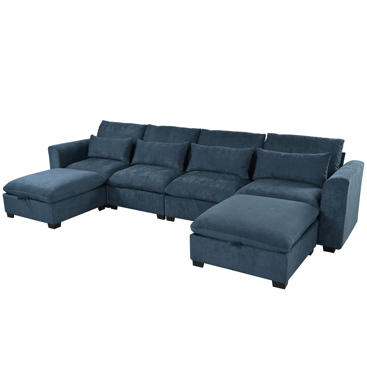 variant-group:rf-n711wy000491aac|Roomfitters 131.3-Inch Modern U-Shaped Sectional Sofa, 6-Seater Linen Blend Couch, 2 Storage Ottomans, Pit Lounge, Dark Blue