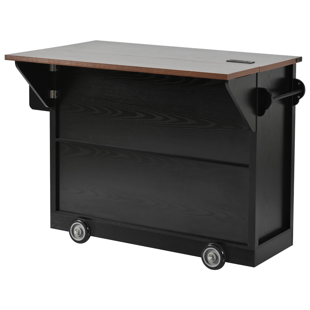 variant-group:rf-n707p349814b|Roomfitters 54" Farmhouse Kitchen Island with Drop Leaf, Power Outlet, Wine Rack, 2 Drawers, 2 Doors, Black