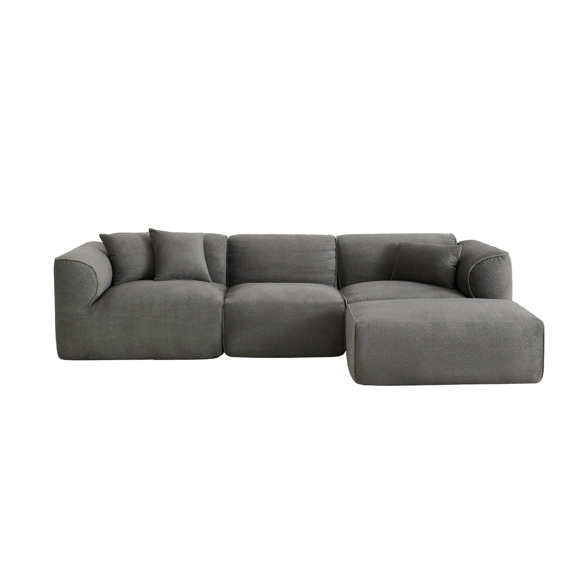 variant-group:rf-n711wy000464aae|Roomfitters Double-needle Cut Velvet Sofa, 4-Seater Modern Modular Sectional Couch with Movable Ottoman for Living Room, Gray