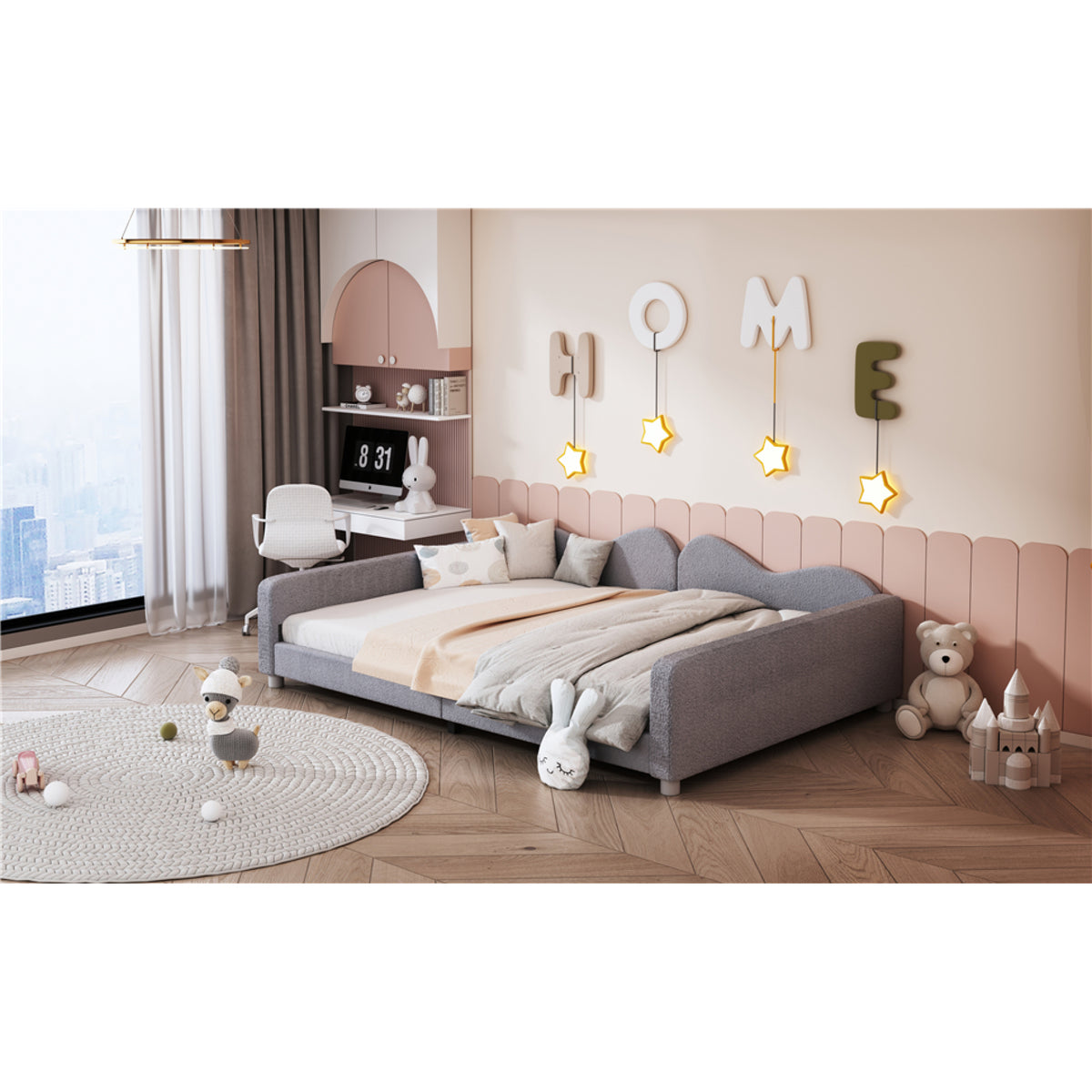 variant-group:rf-n733p234605e|Roomfitters Full Size Upholstered Daybed, Sherpa Fabric Sofa Bed with Cloud-Shaped Backrest, Sturdy and Stylish Design, No Box Spring Needed, Gray