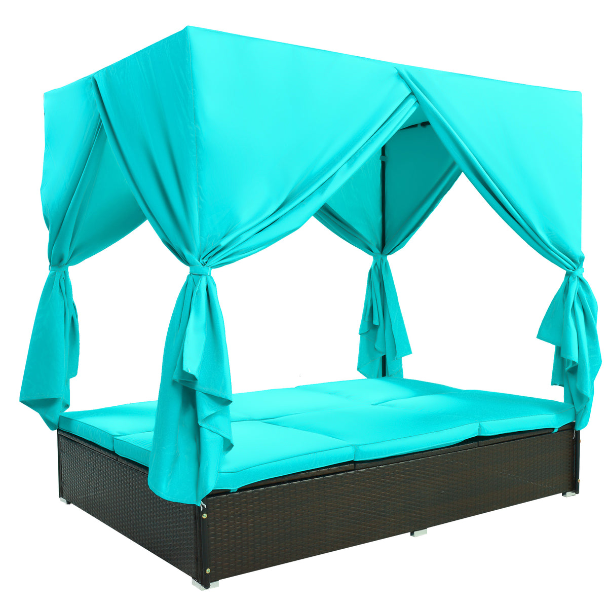 variant-group:rf-n711wy000476aac|Roomfitters Luxury Cabana Blue Outdoor Double Chaise Lounge Patio Daybed, Privacy Curtains, Adjustable Reclining