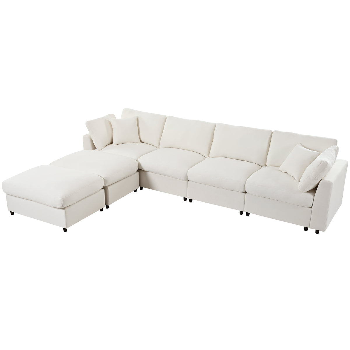 variant-group:rf-n711wy000474aaa|Roomfitters 128.2-Inch Customizable U-Shaped Sectional Sofa, 6-Seater Chenille Couch, 2 Movable Ottomans, Pit Lounge, Beige
