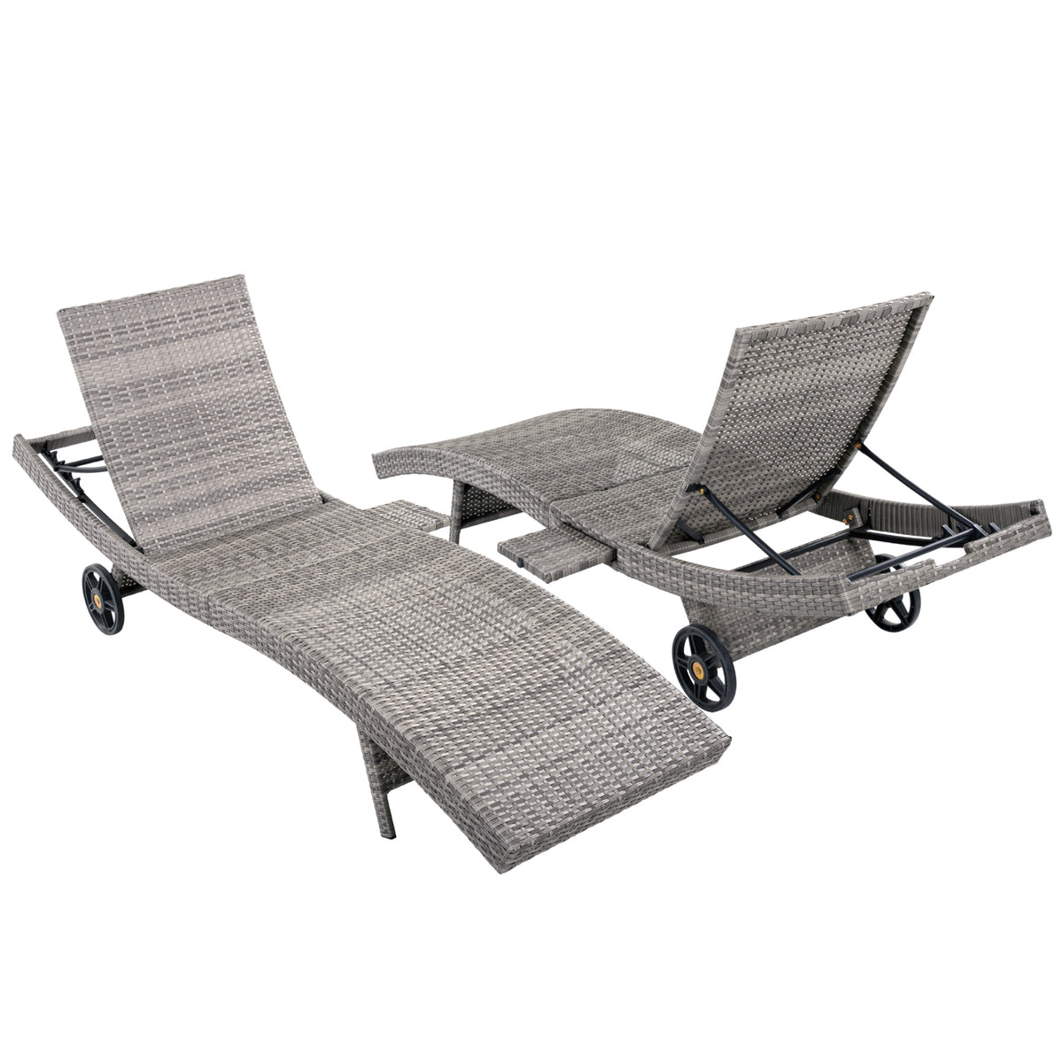variant-group:rf-n707p395515e|Roomfitters 80"W Patio Chaise Lounge Chairs Set of 2 with Wheels, Folding Table, Adjustable Rattan Loungers, Grey