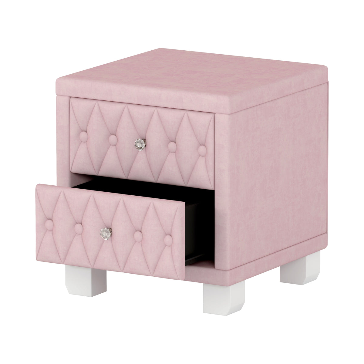 variant-group:rf-n733p210398h|Roomfitters Velvet Nightstand with Crystal Handles, Button-Tufted Upholstered Bedside Table with Two Storage Compartments, Pink