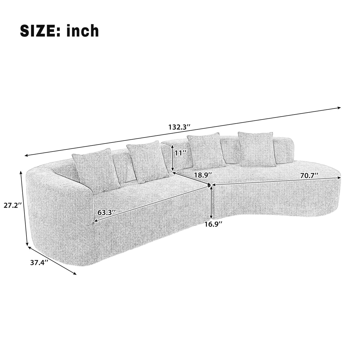 variant-group:rf-n711wy000456aao|Roomfitters 132" Sectional Sofa, Modern Curved Design L-Shaped Modular Couch for Living Room Furniture, Orange