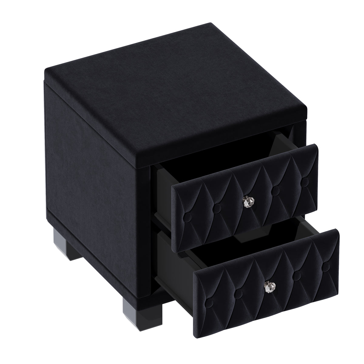 variant-group:rf-n733p210398b|Roomfitters Velvet Nightstand with Crystal Handles, Button-Tufted Upholstered Bedside Table with Two Storage Compartments, Black