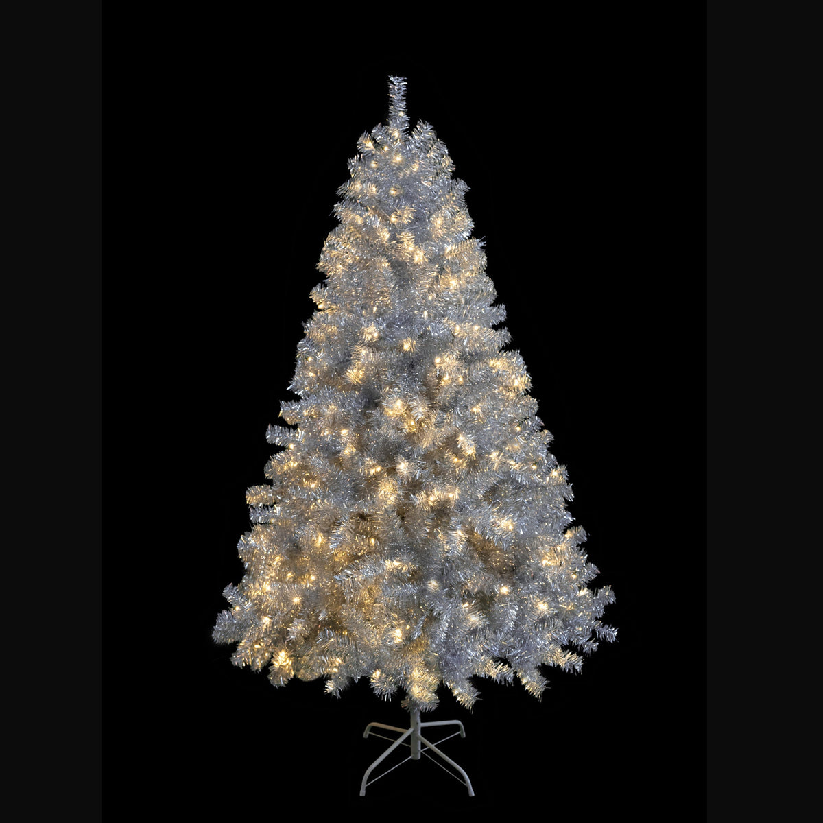 Roomfitters Pre-Lit Artificial Christmas Tree 6FT, Full Hinged Holiday Tree with Metal Stand, Warm Lights, 800 Tips, Silver Roomfitters