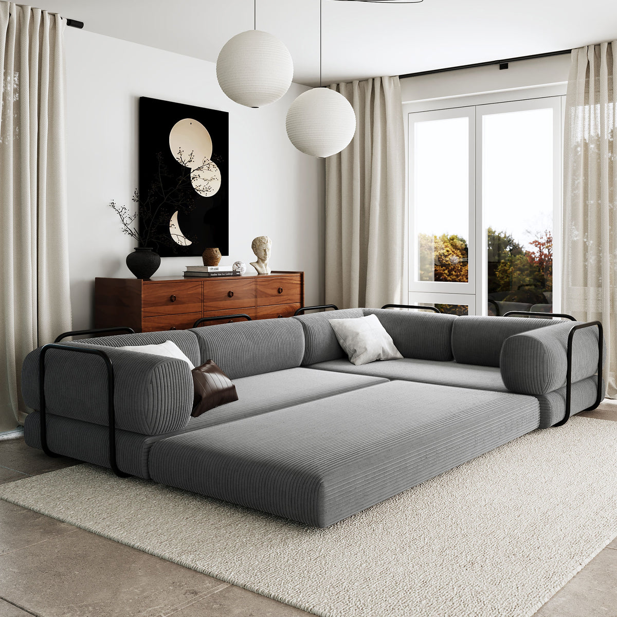 variant-group:rf-n711wy000448aae|Roomfitters L-Shaped Modular Sectional Sofa in Corduroy Fabric, Modern Couch for Living Room and Apartment, Gray