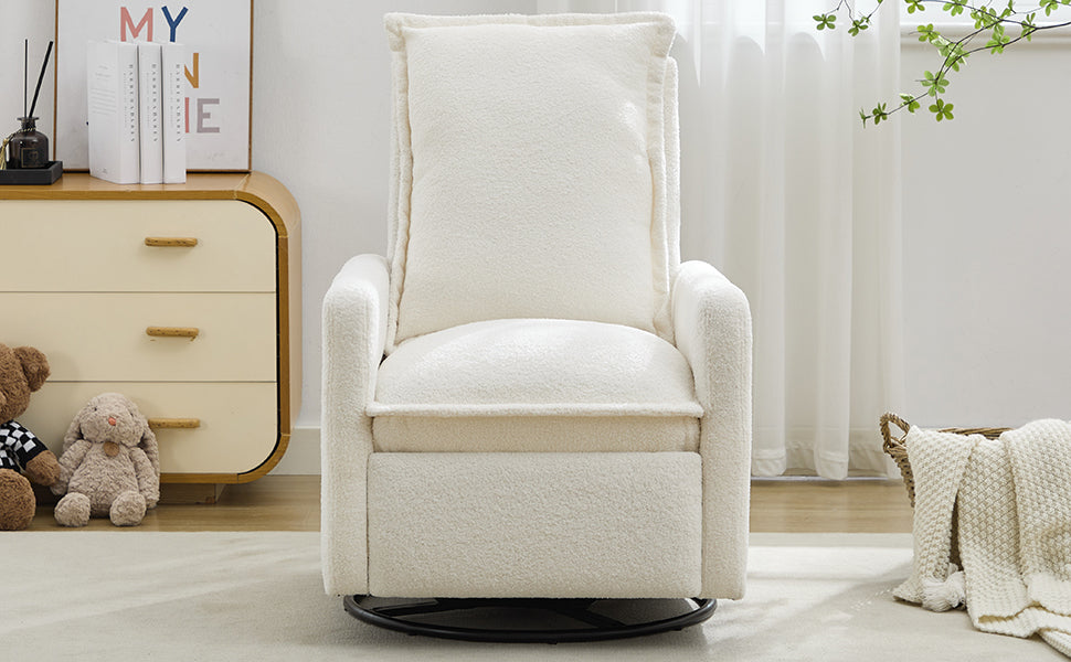 variant-group:rf-n701p348238k|Roomfitters Swivel Rocker Recliner Chair, Glider Rocking Armchair, Teddy Fleece Nursery Reclining Lounge Accent Chair, White