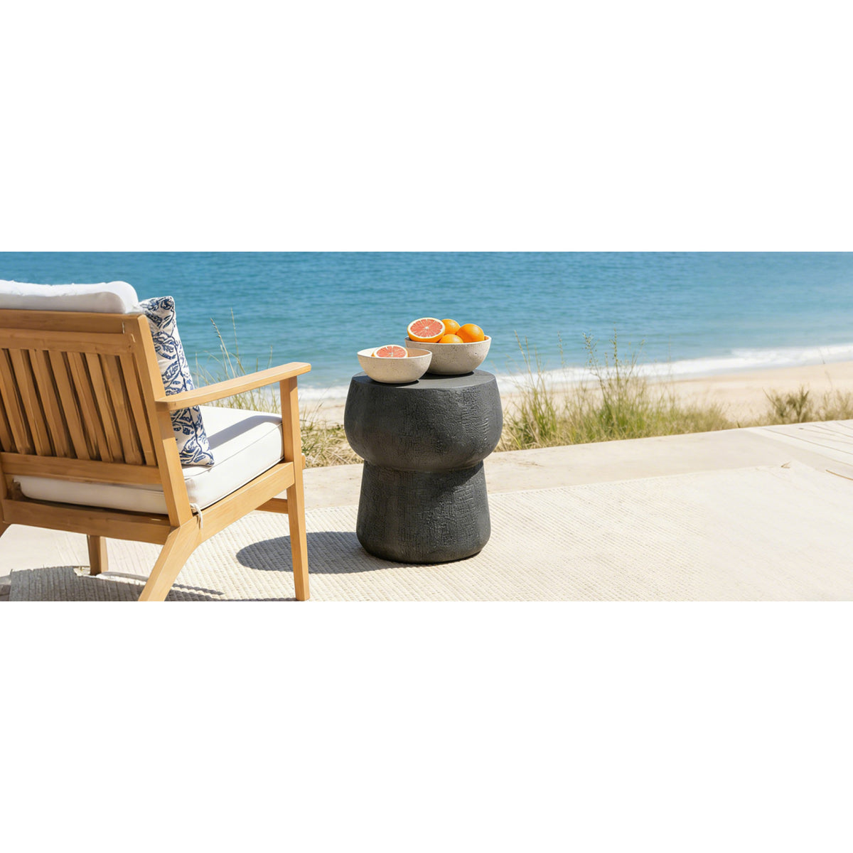 variant-group:rf-n711p422075b|Roomfitters Modern Black Double Barrel Patio Side Table, Distressed Concrete Coffee Table, MgO Garden Stool