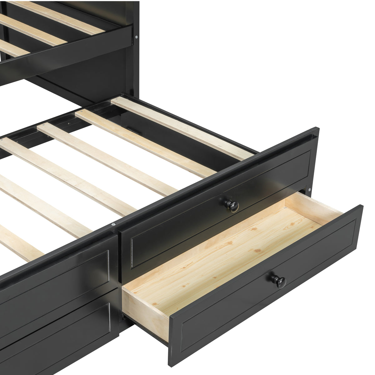 variant-group:rf-n733s346767p|Roomfitters Twin Daybed with Trundle, Wooden Sofa Bed with 2 Storage Drawers & Tufted Backrest, Black