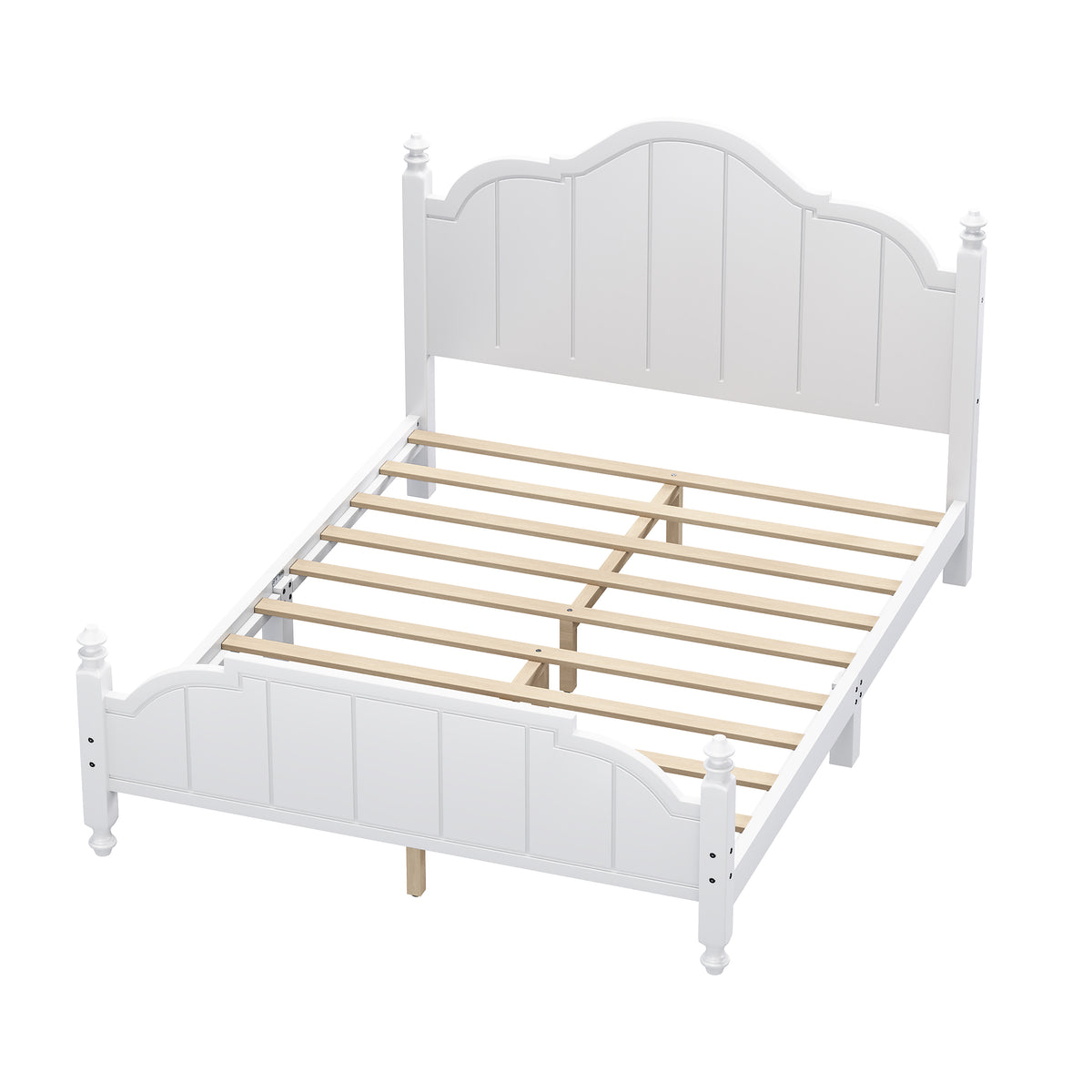 variant-group:rf-n733p360940k|Roomfitters Queen Wood Platform Bed Frame with Curved Headboard, Vintage Style Slat Support, No Box Spring Required, White