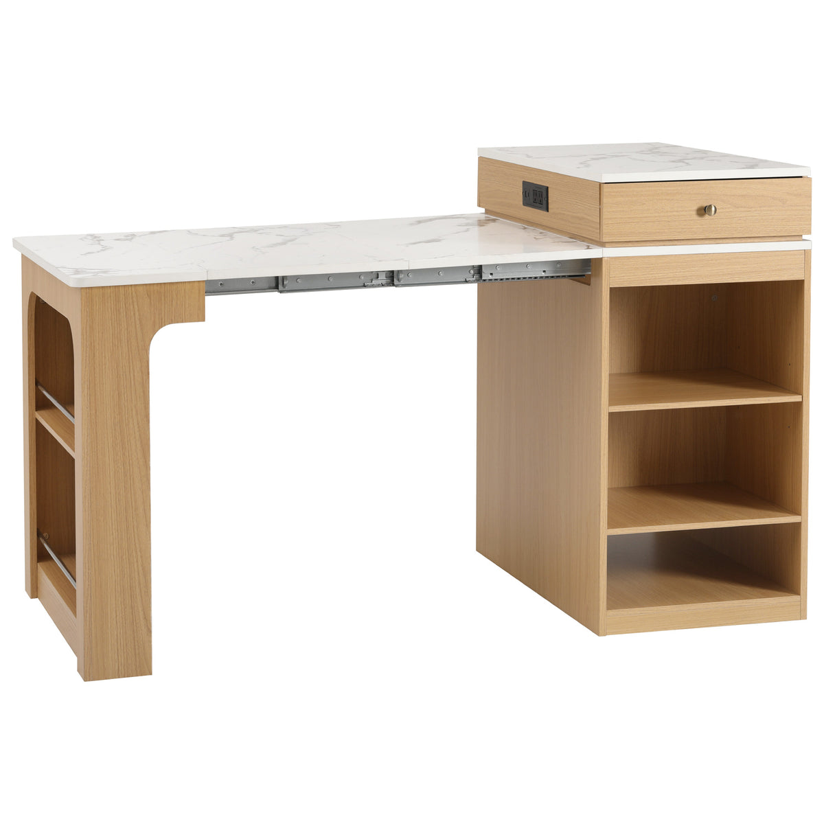 variant-group:rf-n707s000017y|Roomfitters 59.5" Kitchen Island with 41.8" Extendable Dining Table, Double-Sided Storage, Power Outlet, 2 Drawers, Natural