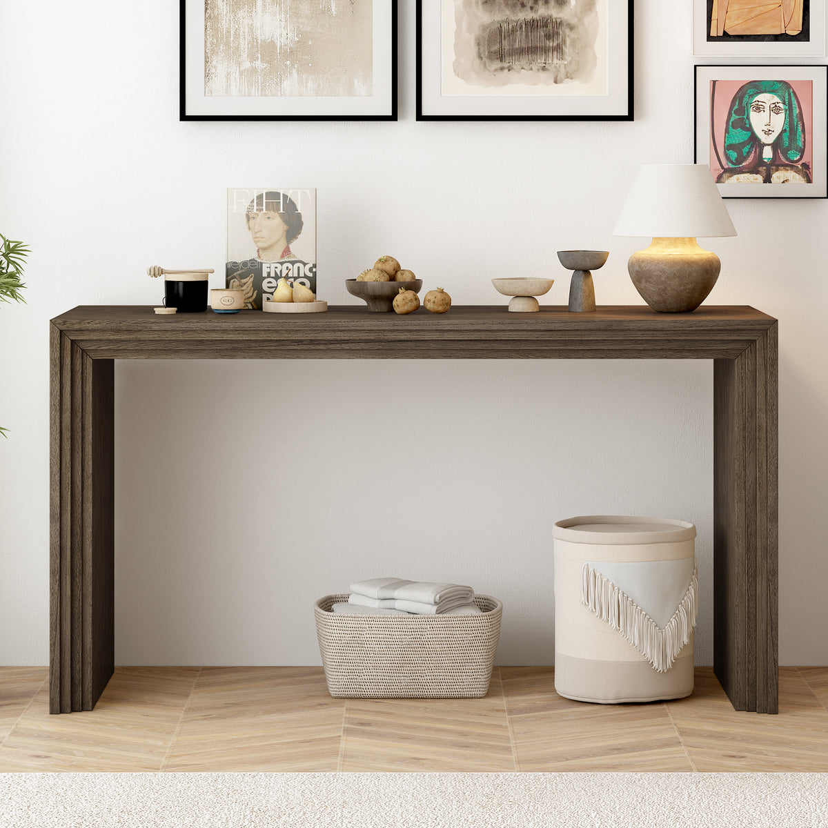variant-group:rf-n711p205930n|Roomfitters Modern Console Table with Paulownia Solid Wood Veneer, Entryway Table for Foyer, Natural