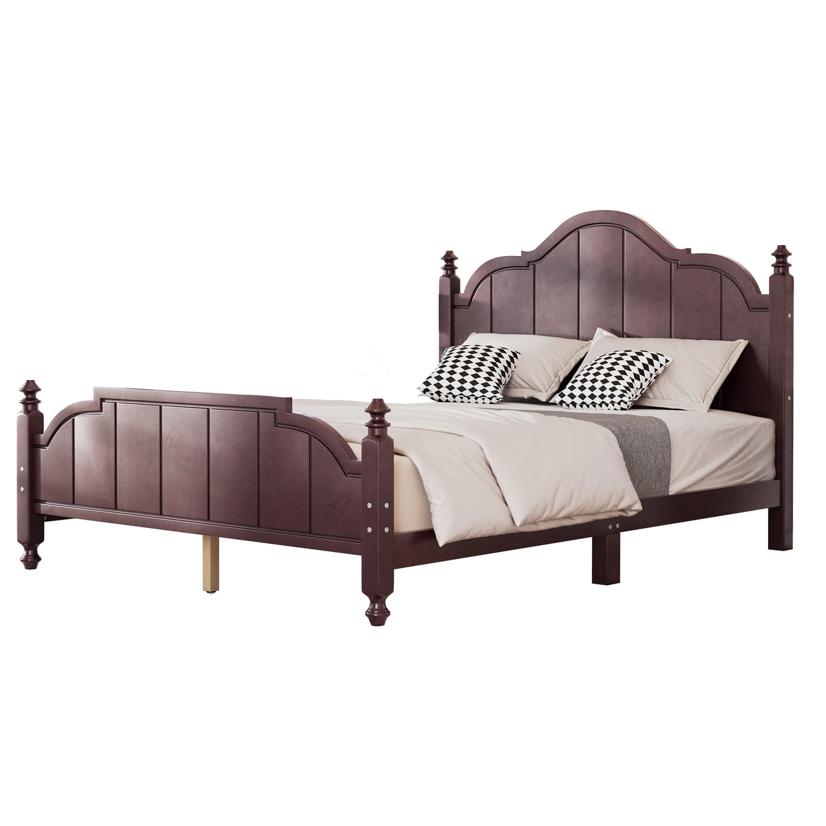 variant-group:rf-n733p360940p|Roomfitters Queen Wood Platform Bed Frame with Curved Headboard, Vintage Style Slat Support, No Box Spring Required, Espresso