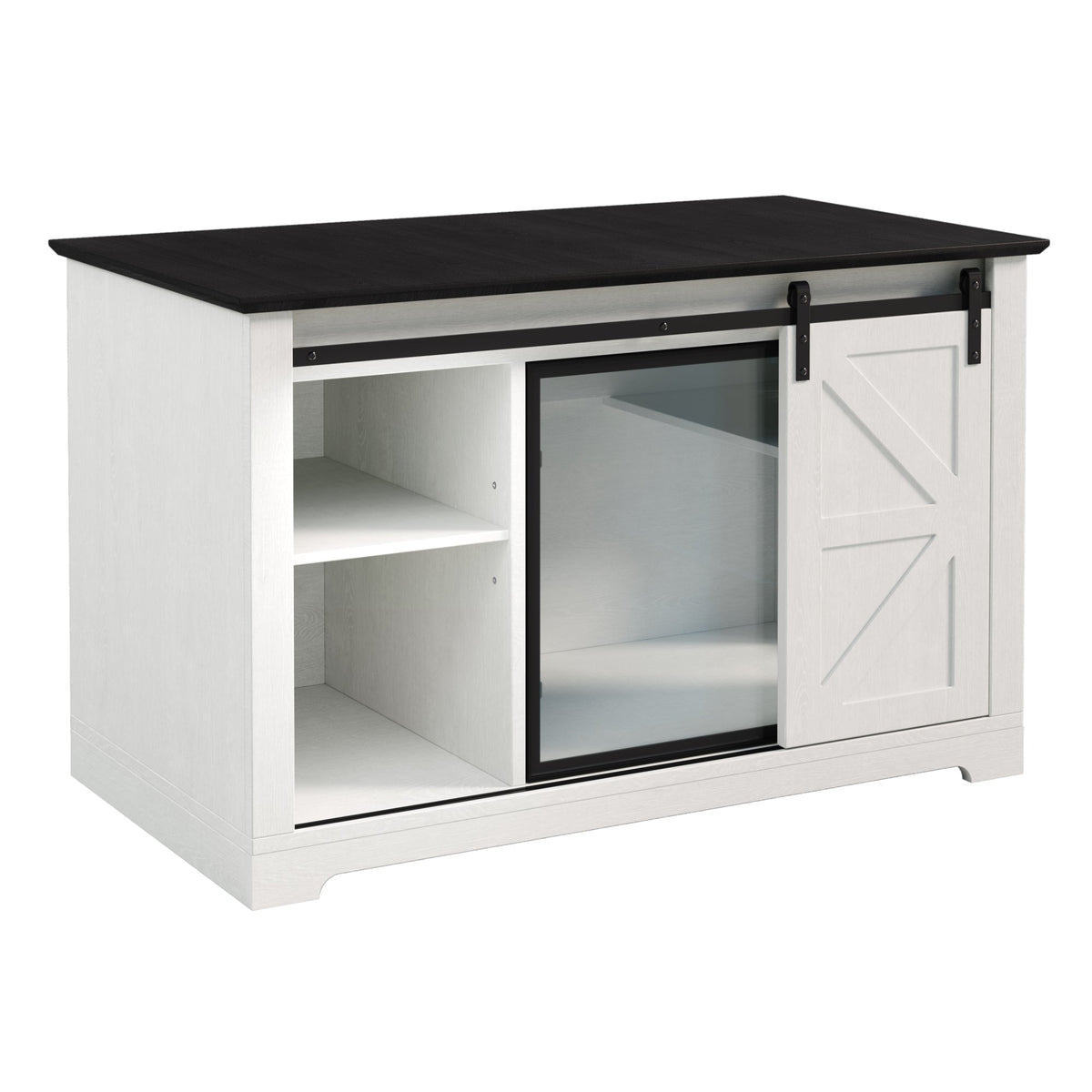 Roomfitters 46-Inch Farmhouse Cat Litter Box Enclosure Hidden Cabinet Nightstand with Sliding Barn Door White Roomfitters