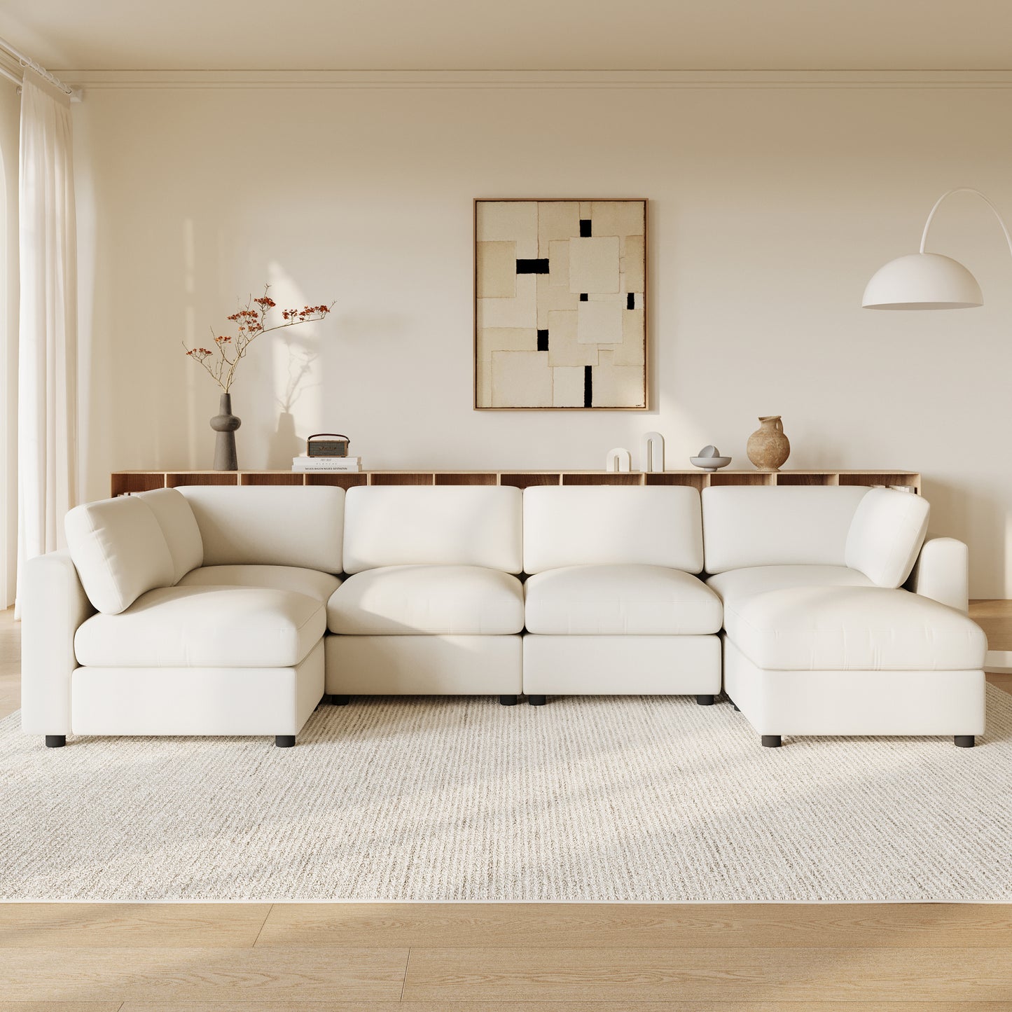 variant-group:rf-n723s9792a|Roomfitters 129 Inch Oversized U-Shaped Modular Sectional Sofa, Large Upholstered Living Room Seating Couch Furniture, White