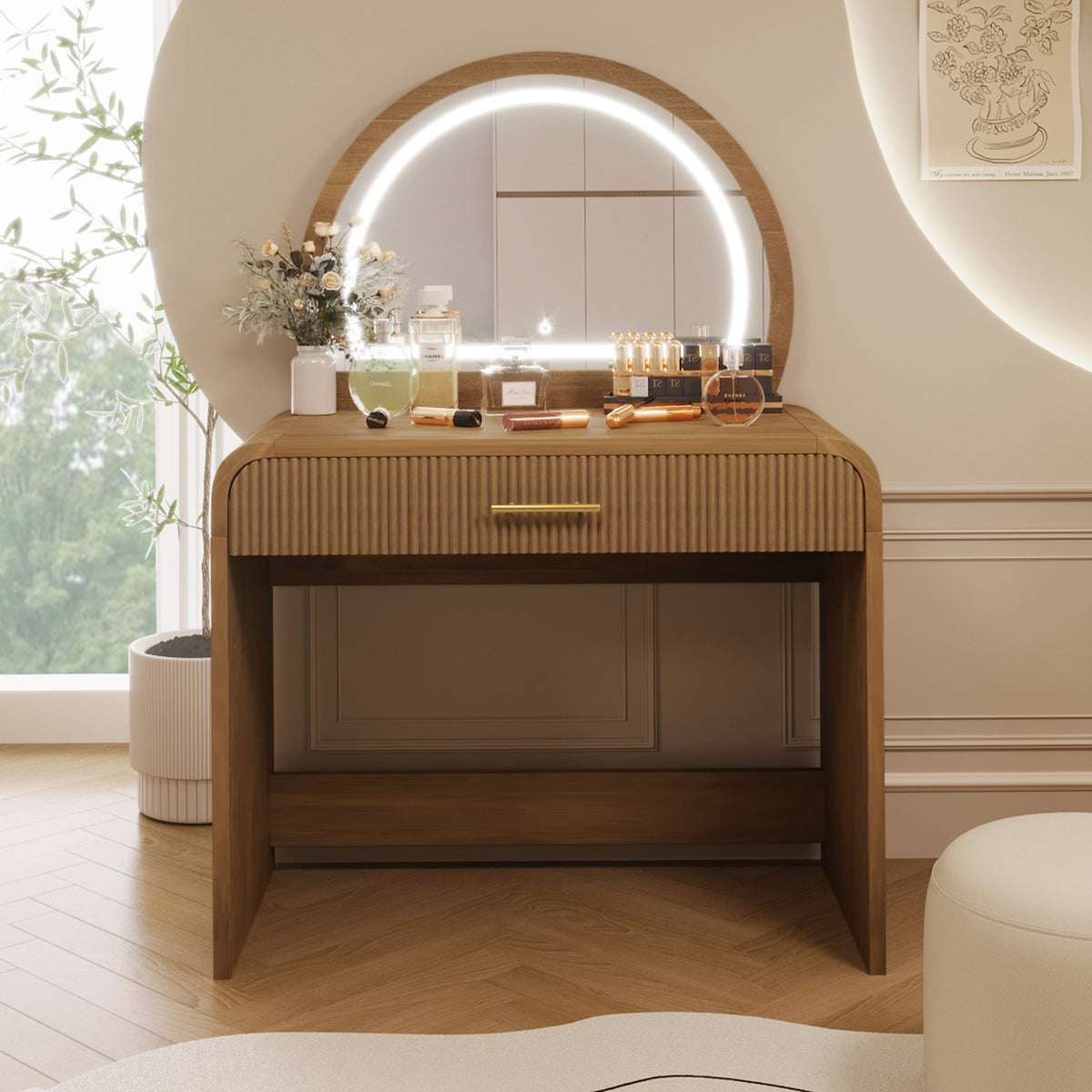 variant-group:rf-n704p196658p|Roomfitters 39-Inch Makeup Vanity Table with Touch Screen Lighted Mirror, Dressing Table with Drawer for Bedroom, Espresso