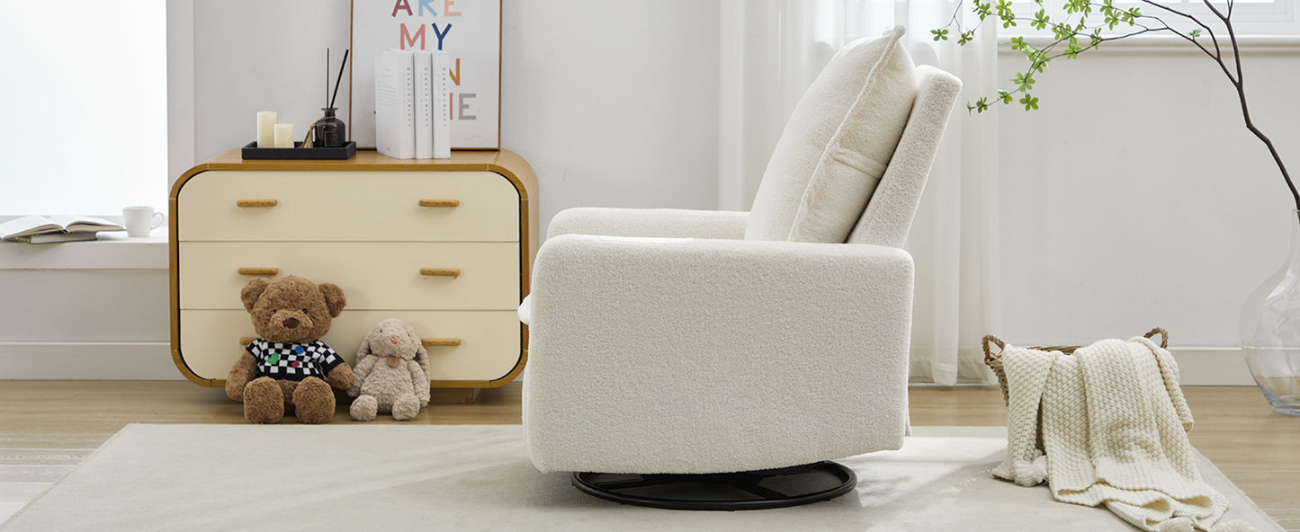 variant-group:rf-n701p348238k|Roomfitters Swivel Rocker Recliner Chair, Glider Rocking Armchair, Teddy Fleece Nursery Reclining Lounge Accent Chair, White