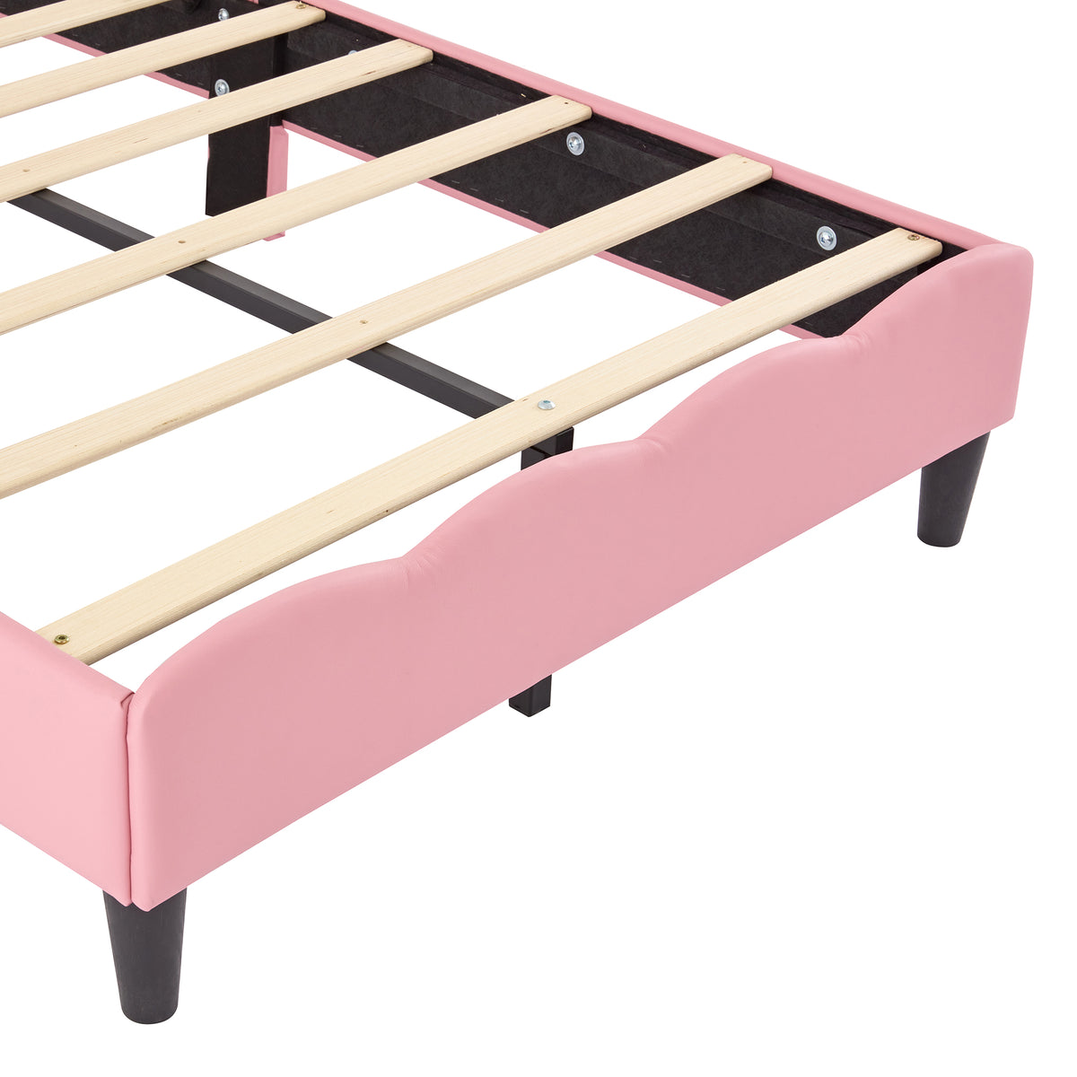 variant-group:rf-n733p198760h|Roomfitters Twin Size Upholstered Princess Bed with Crown Design, Elegant PU Leather Platform Bed with Tufted Headboard for a Stylish Bedroom, Pink + Cream