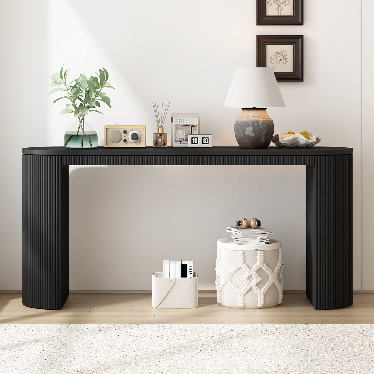 variant-group:rf-n711p205935b|Roomfitters Curved Console Table with Vertical Stripe Design, Entryway Table for Living Room, Black