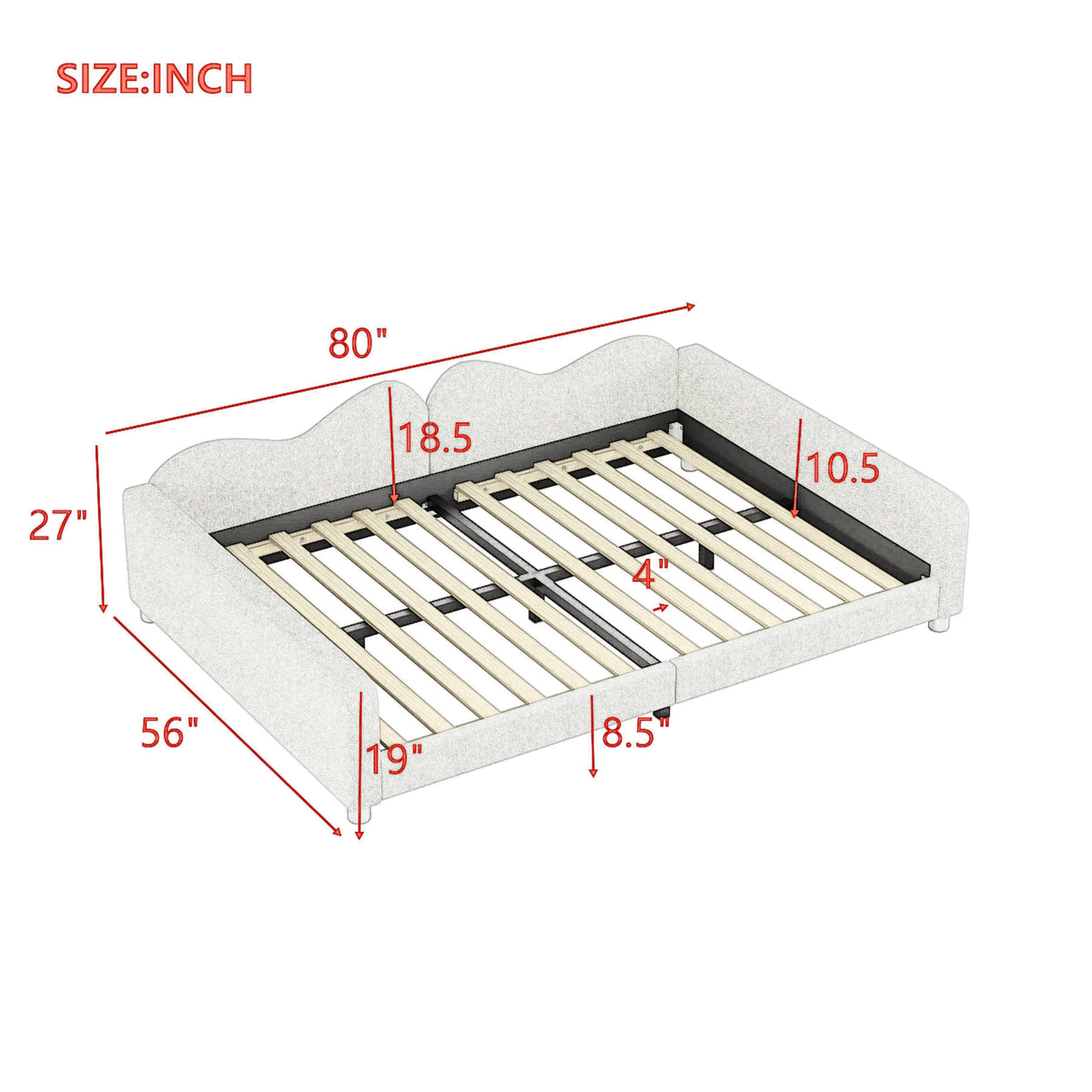 variant-group:rf-n733p234605k|Roomfitters Full Size Upholstered Daybed, Sherpa Fabric Sofa Bed with Cloud-Shaped Backrest, Sturdy and Stylish Design, No Box Spring Needed, White