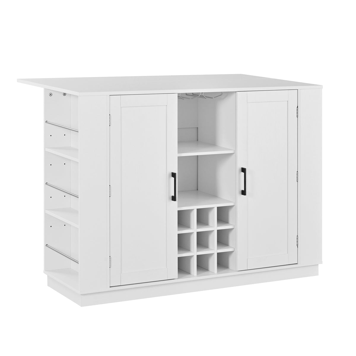 variant-group:rf-n711p437715k|Roomfitters 47.2-Inch Counter Height Bar Cabinet, White Sideboard Buffet Table, Foldable Drop Leaf, Built-In Power