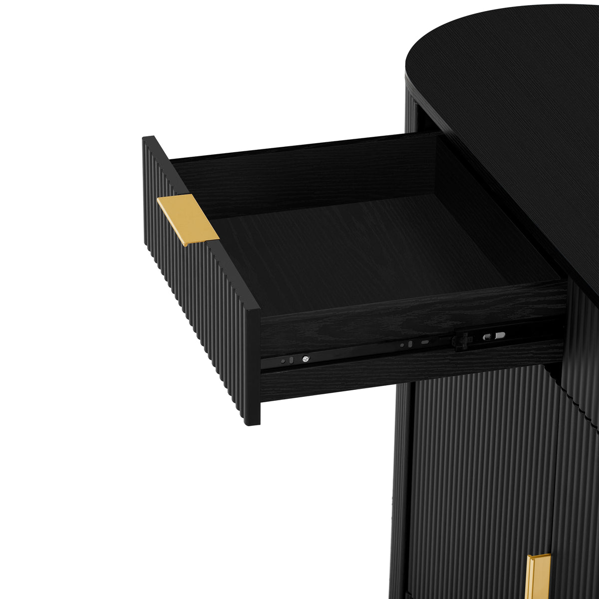 variant-group:rf-n711p345168b|Roomfitters 55.1" Oval Sideboard Buffet Cabinet with 2 Drawers & Wine Rack, Mid-century Modern Fluted Accent for Dining, Black