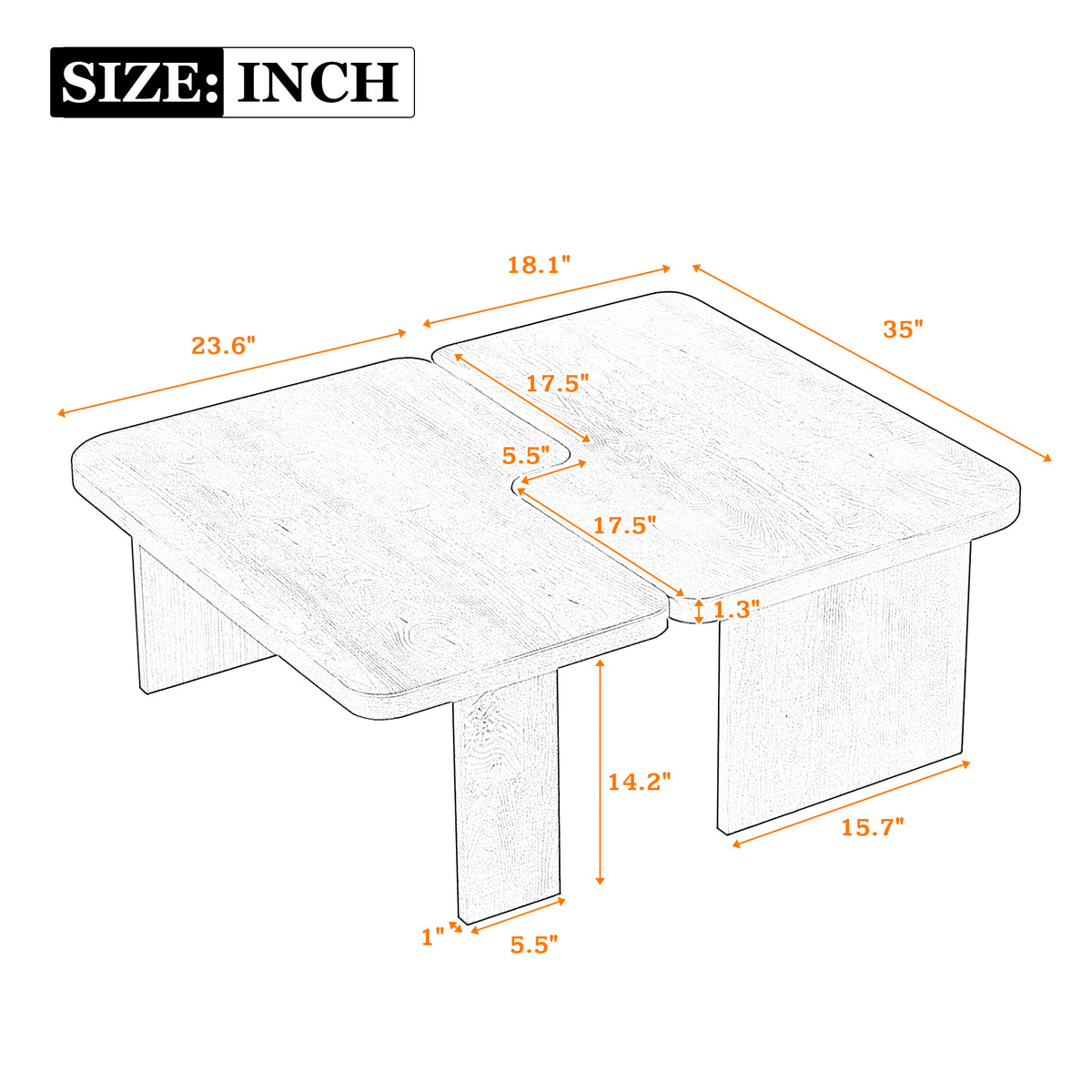 variant-group:rf-n724p232174p|Roomfitters Minimalist Coffee Table Set, Rectangular Center Table with Two-Tone Design, Espresso