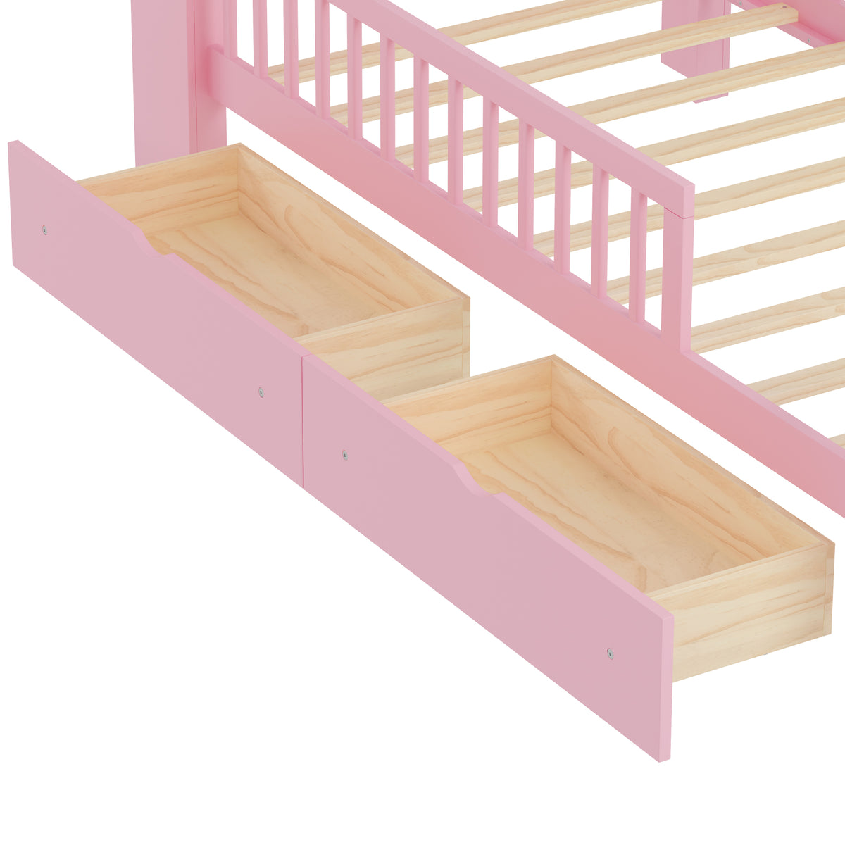 variant-group:rf-n733p272374h|Roomfitters Twin Bed with Headboard Storage Rack, Under-Bed Storage and Three-Side Guardrails, Pink