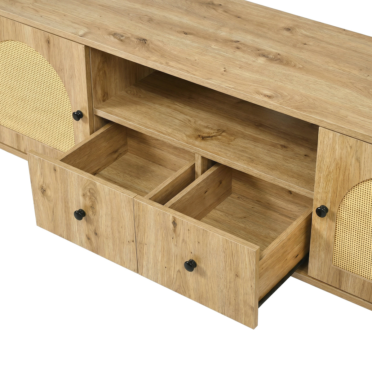 variant-group:rf-n724p437189d|Roomfitters American Style TV Stand with Rattan Arched Doors, Steel Legs, Burly Wood