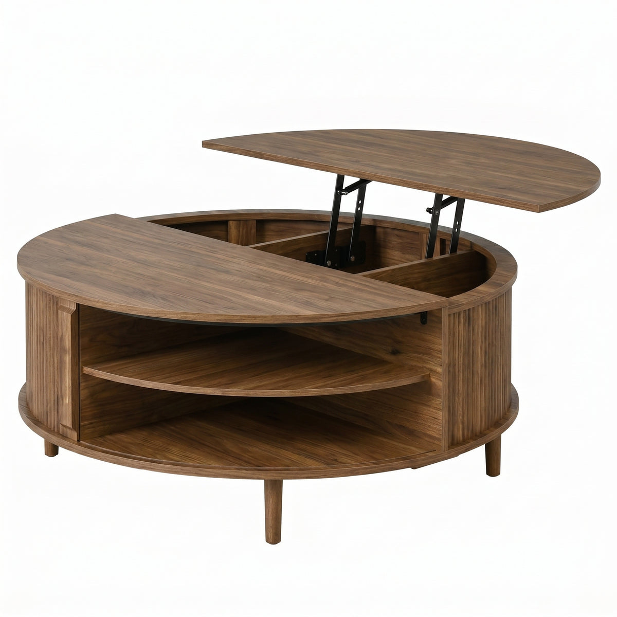variant-group:rf-n724p416053m|Roomfitters Minimalist Round Lift-Top Coffee Table with Side Sliding Door, Antique Brown